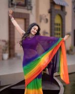 সফট জর্জেট ডিজিটাল প্রিন্ট রংধনু শাড়ি - Image 6