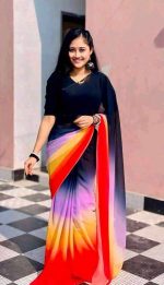 সফট জর্জেট ডিজিটাল প্রিন্ট রংধনু শাড়ি - Image 7